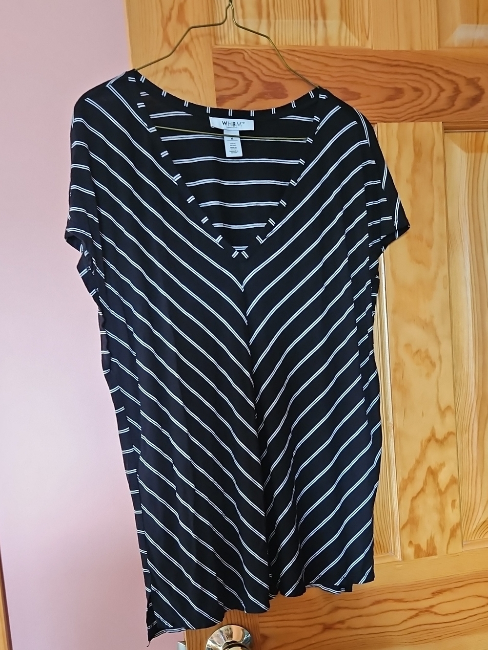White House Black Market Black & White Striped V-Neck Tee